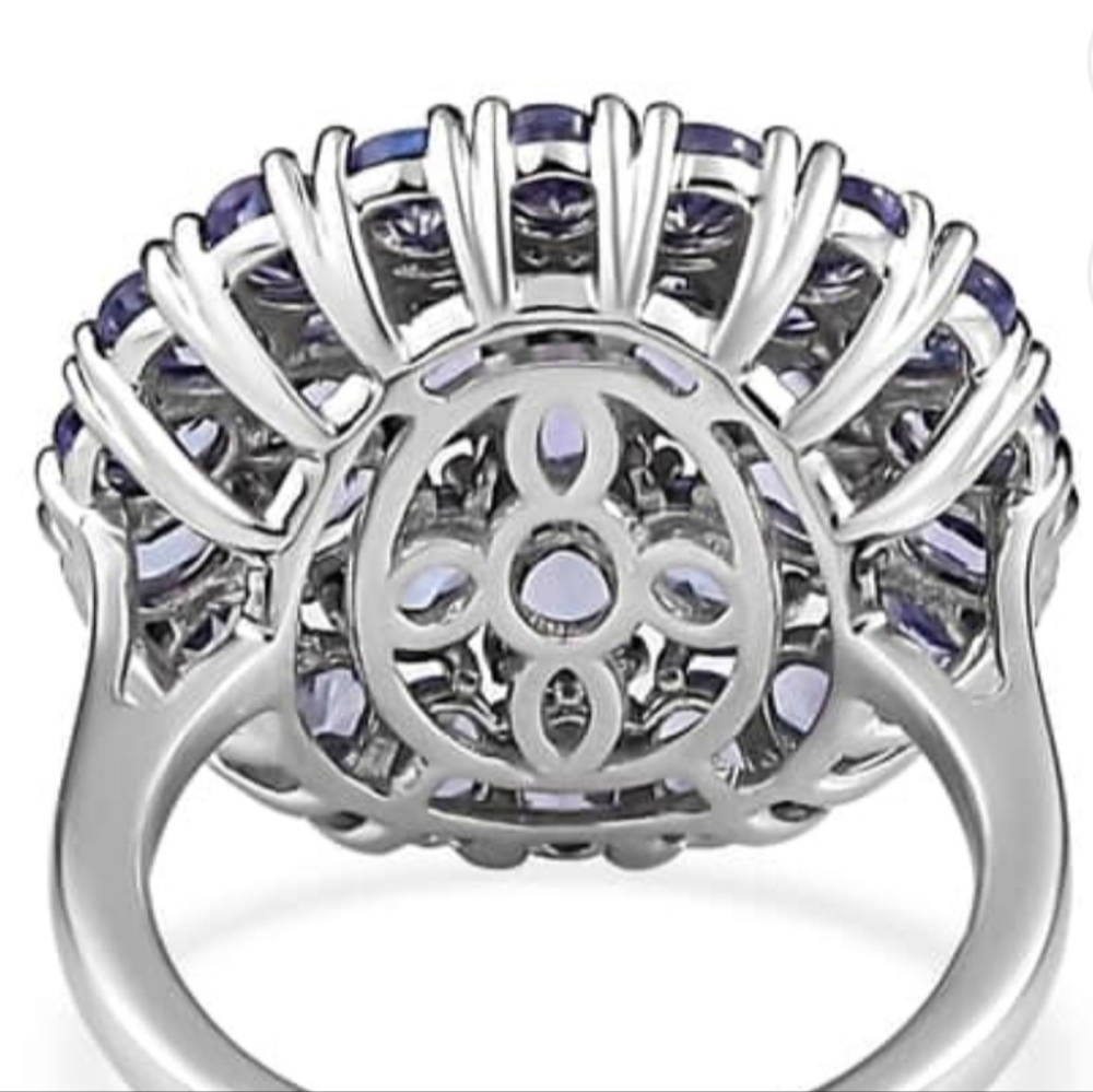 Natural Tanzanite Cluster Ring in Platinum over Sterling Silver Sz 6 - Picture 4 of 14